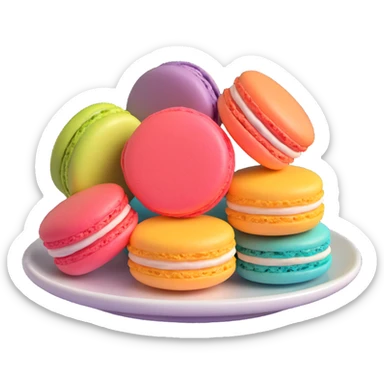 colorful macarons arranged on a plate, iOS 18 style, smooth realistic textures, vibrant pastel colors sticker