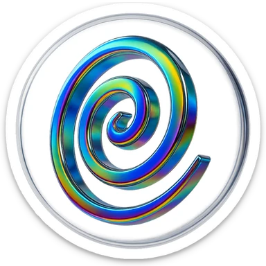Make the shiny chrome spiral inside the floating translucent orb rainbow-colored, keep the orb highly reflective with no background. sticker