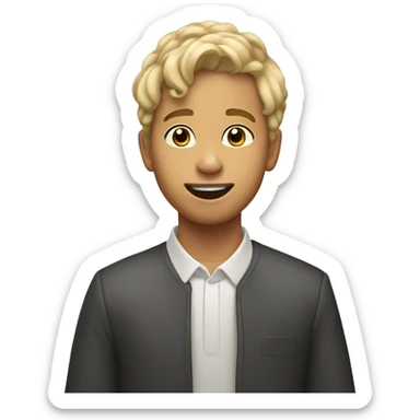 White 10 year old boy ith daek hair singing at chruch  sticker