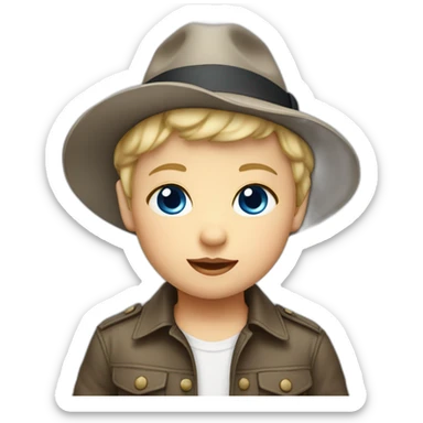 baby with short blonde hair and giant blue eyes wearing a fedora sticker
