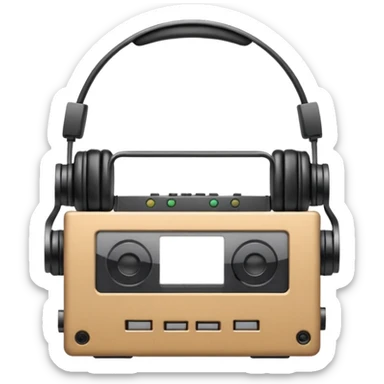 Classic Walkman emoji, Apple/WhatsApp style, front view, cassette window visible, wired headphones, soft gradients, cute proportions, no text, plain background. sticker