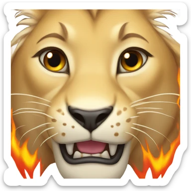 Lioness with teeth showing and fire sticker