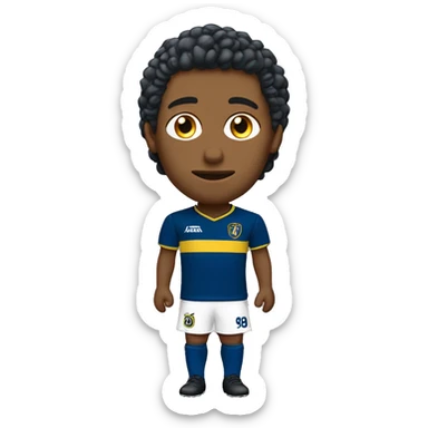 crea un chico con el pelo semi largo, de piel blanca, con la camiseta de boca juniors y que tenga grandes ojos y pequeña nariz y con cejas gruesas sticker