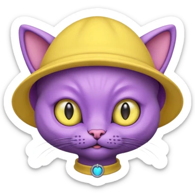purple alien cat with no fur and yellow hat sticker