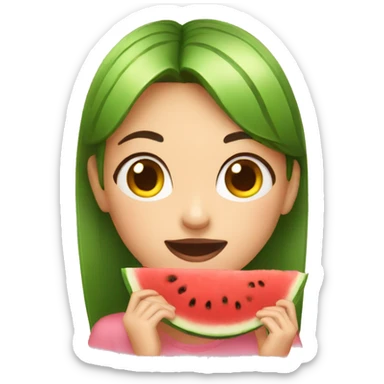a girl eating watermelon abnormally sticker