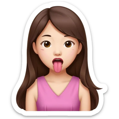 asian girl with long brown hair and fair skin wearing pink dress sticking tongue out sticker