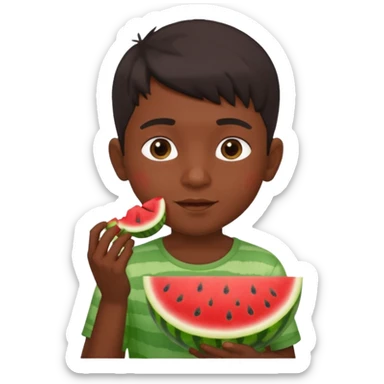 Indian boy eating watermelon  sticker