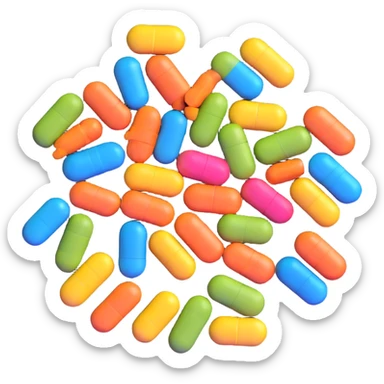plate with supplement pills and capsules instead of food sticker