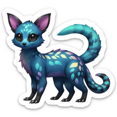 Rare exotic cute epic aesthetic colorful Salandit-Eevee-Civet-species-Fakemon-hybrid-creature, with markings, full body sticker