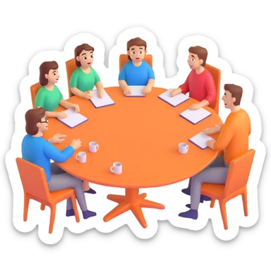 group of people talking around a table sticker