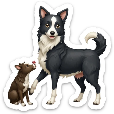 A black and white border collie werewolf, standing on her hind legs, holding a cow's hoof. sticker