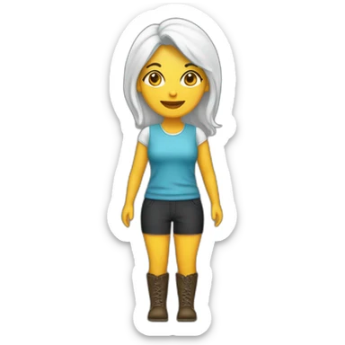 Mujer de piel blanca chiquita de cabello negro a media espalda, vestida con ropa de logística y botas sticker