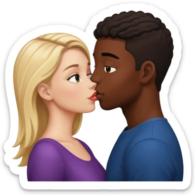 Please create a French kiss between a white girl and black boy sticker