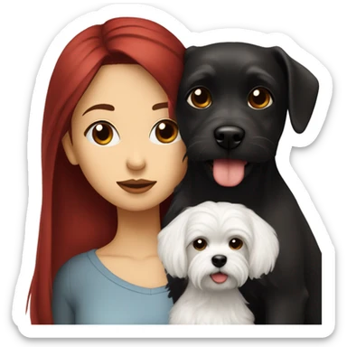Dark-red-haired girl kiss her Maltese-Black-dog sticker