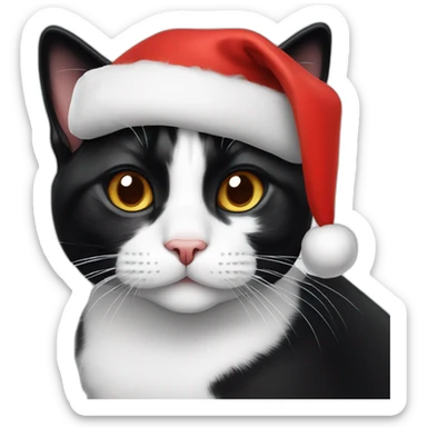 Tuxedo cat with Christmas hat half white nose sticker