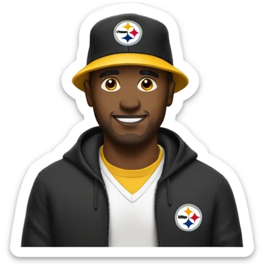 Man with Steelers hat sticker