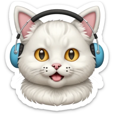 Cat wearing earmuffs with mouth open in shock  sticker