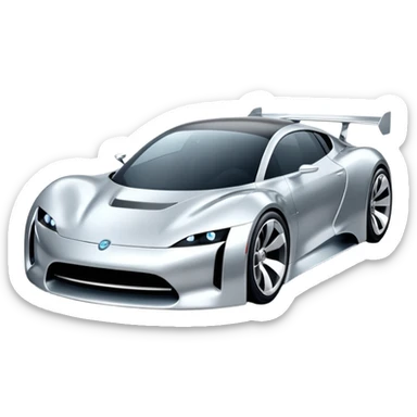 A low-profile futuristic car emoji made of polished silver chrome, wide body stance, smooth aerodynamic shape, glossy metallic surface, soft reflections, luxury swag aesthetic, minimal details, iOS emoji style, centered on clean white background, studio lighting sticker