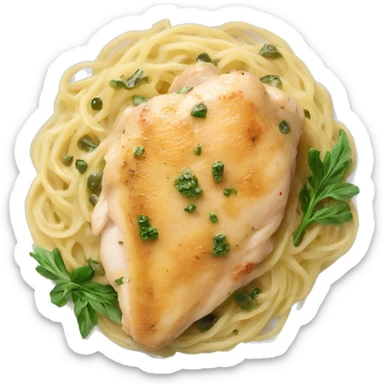 Realistic creamy Chicken piccata with angel hair pasta sticker