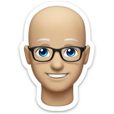 bald bo smiling at viewer with blue eyes and glasses sticker