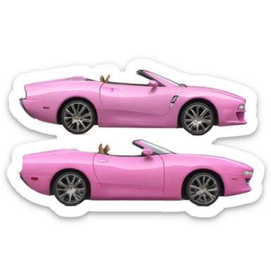 glamorous pink sports car, sphinx at the wheel, wolfhound on top of the car sticker