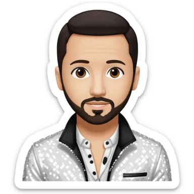 AJ McLean from Backstreet Boys with dark brown hair, white sequin outfit sticker