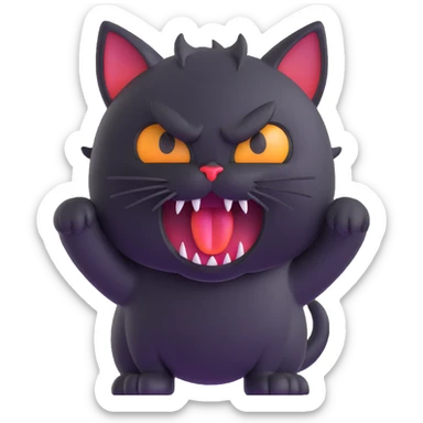 angry black cat with fur standing up and sharp teeth sticker