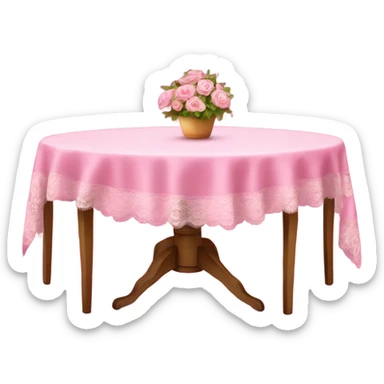 Big table with pink table cloth with lace  sticker
