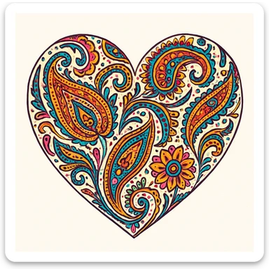 heart with a paisley pattern, digital illustration sticker