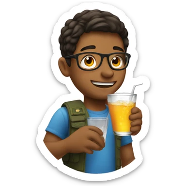 boy enjoying a drink. Add a jet into the background sticker