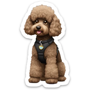 3 legs One Small furry Black Poodle with brown harness sticker