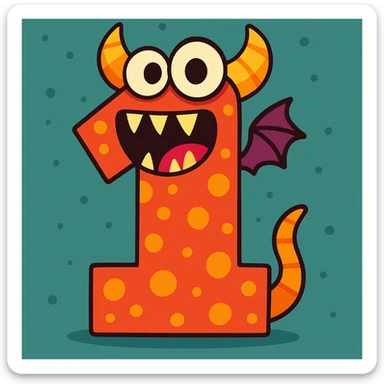 The number 1 as a fantasy monster sticker