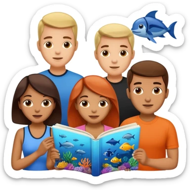 des gens qui lisent un panneau afin d'en apprendre plus sur la vie marine  sticker