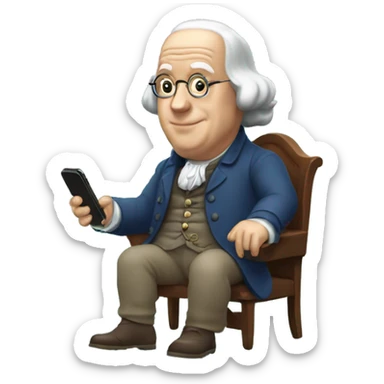benjamin franklin playing moble phone sticker