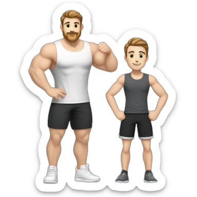 Full height Actively gesturing with hands Pale skinned Fit Man With the biceps and brown hair in dark gray Sleeveless Mike, black oversize sports shorts, watch and white Sneakers sticker