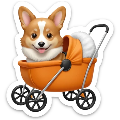 lifelike corgi in a dog stroller, apple emoji look sticker