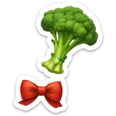 A brokkoli with a red bow  sticker