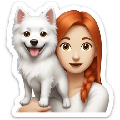 red hair girl with Japanese spitz dog sticker
