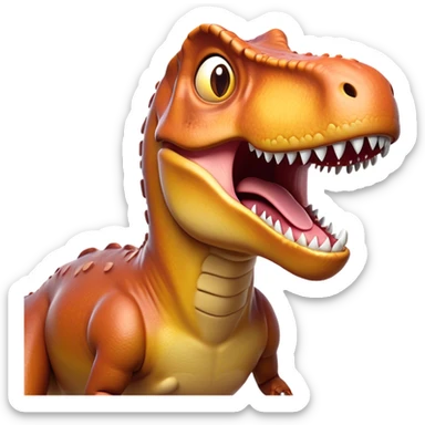 Cinematic Comical T-rex Portrait Emoji, Head tilted dramatically with an exaggeratedly shocked expression, featuring its iconic massive head, tiny comically expressive arms, and wide, playful eyes full of humorous disbelief, Simplified yet hilariously expressive features, highly detailed, glowing with a slightly sassy prehistoric glow, high shine, dramatic yet playful, stylized with an air of cheeky dinosaur mischief, soft glowing outline, capturing the essence of a meme-worthy T-rex that looks ready to side-eye its way into viral fame! sticker