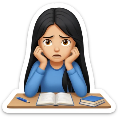 Pretty tanned girl with long black hair, stressed out about homework sticker
