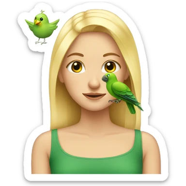 Blonde girl with green bird indoors sticker