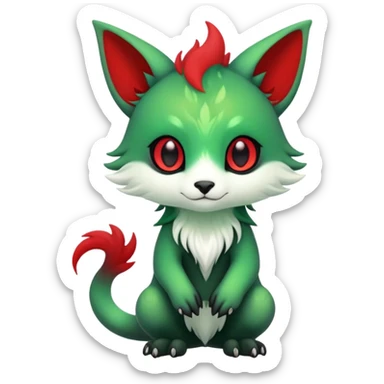 Kawaii Cute Edgy Black Green Red ethereal Fionbri-Vernid-Trico-fantasy-animal-creature full body sticker