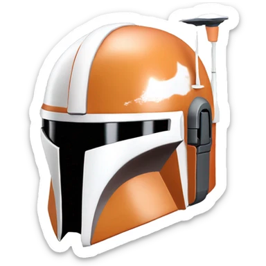 Pastel orange and white colored Mandalorian helmet with antenna sticker