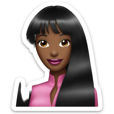 Naomi Campbell long black hair smiling pink lips  sticker
