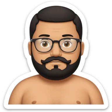 A fat shirtless mexican guy with short hair, a beard, and glasses sticker