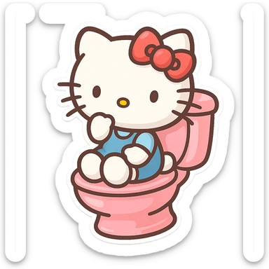 a pink toilet with Hello Kitty sitting on it, cute and playful, vibrant colors sticker