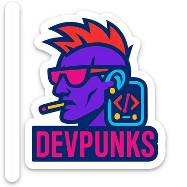devpunks logo, edgy, cyberpunk style, neon colors, bold, modern design sticker