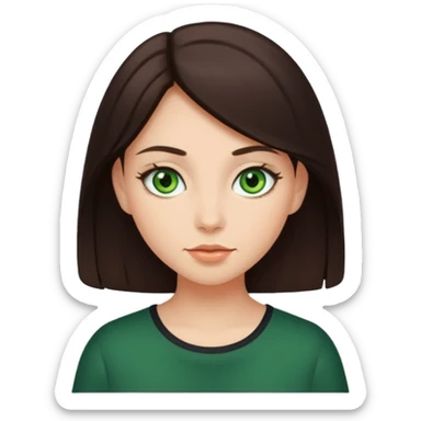 a girl with dark brown hair and green eyes sticker