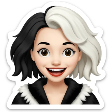 Cruella hair color split in the middle, crying of laughter sticker