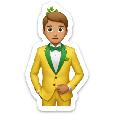 Man in a yellow tux hiding in a bush sticker